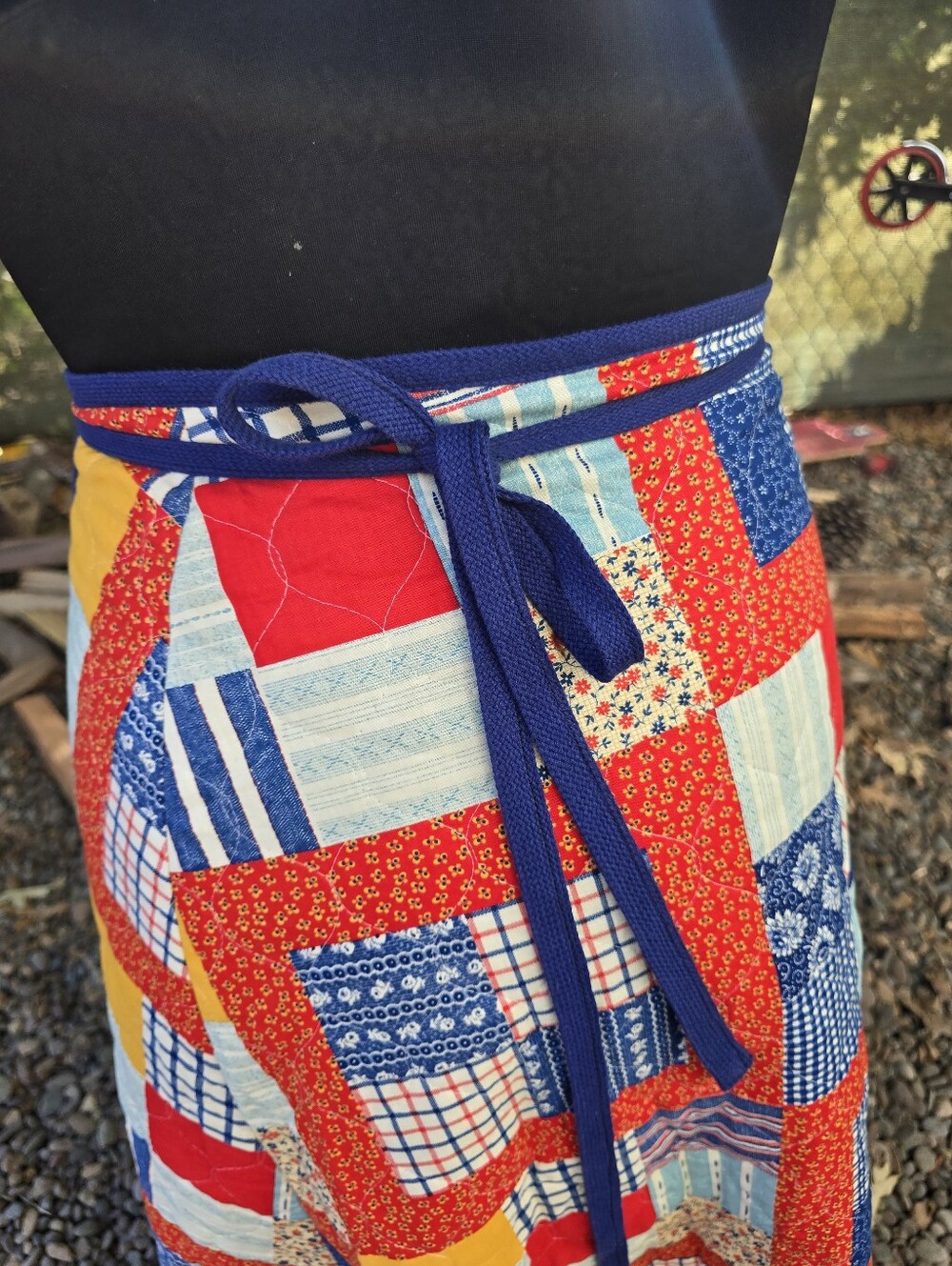 Vtg 70's Patchwork Wrap Maxi Skirt Cottagecore Americana Boho-Hippie Grandmacore - Picture 6 of 9
